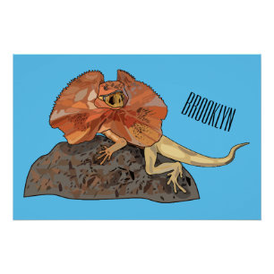 Frilled-neck lizard cartoon illustration poster