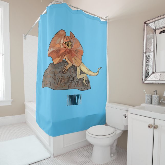 Frilled-neck lizard cartoon illustration shower curtain (In Situ)