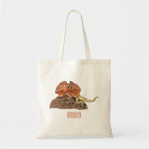 Frilled-neck lizard cartoon illustration tote bag