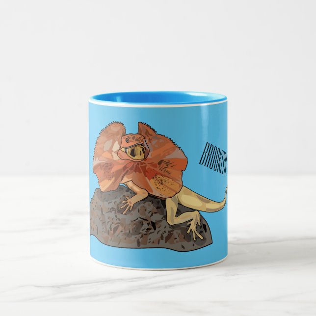 Frilled-neck lizard cartoon illustration Two-Tone coffee mug (Center)