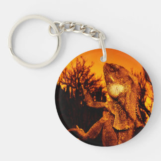 Frilled Neck Lizard on Burnt Tree Stump Key Ring