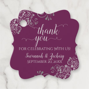 Frilly Cassis Purple & Silver Wedding Thank You Favour Tags