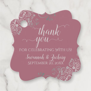 Frilly Dusty Rose & Silver Grey Wedding Thank You Favour Tags