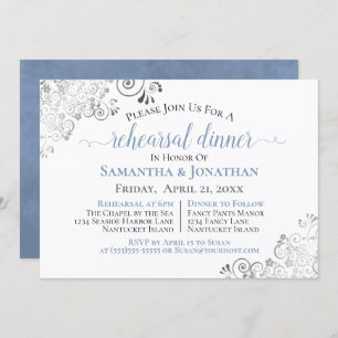 Frilly Elegant Blue Grey Wedding Rehearsal Dinner Invitation
