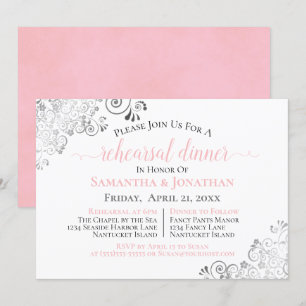 Frilly Elegant Pink Wedding Rehearsal Dinner Invitation