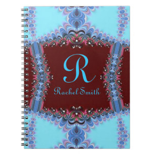 Frilly Fractals Blue Red Personalised Notebook