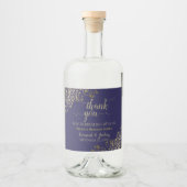 Frilly Gold on Navy Blue Wedding Thank You Liquor Bottle Label (Front)