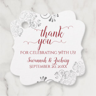 Frilly Red White & Silver Grey Wedding Thank You Favour Tags