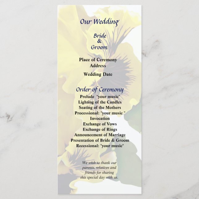 Frilly Yellow Pansies Wedding Program (Front)