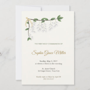 Fringe Tree Branch First Communion Invitation