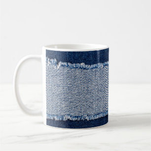 Fringed denim blue jeans frame. coffee mug