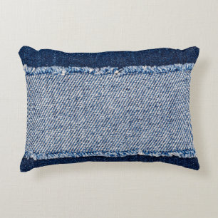 Fringed denim blue jeans frame. decorative cushion