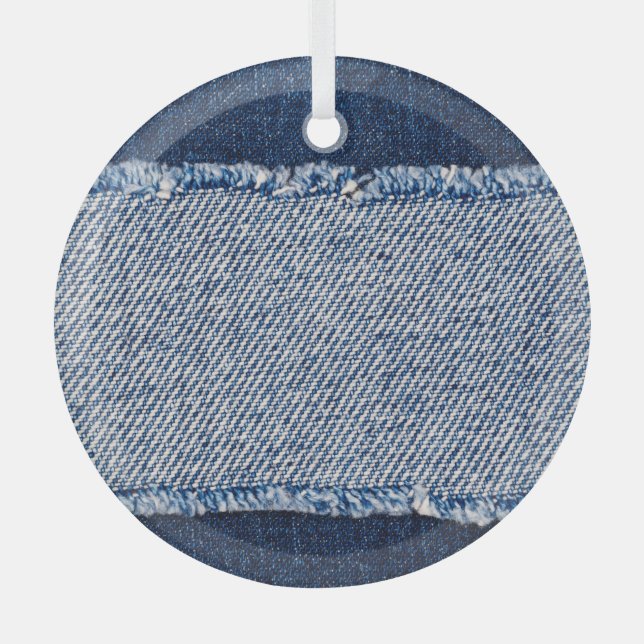 Fringed denim blue jeans frame. glass tree decoration (Front)