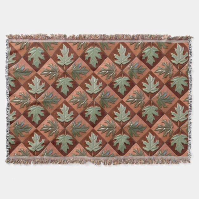 Fringed throw blanket with Maple leaves (Front)