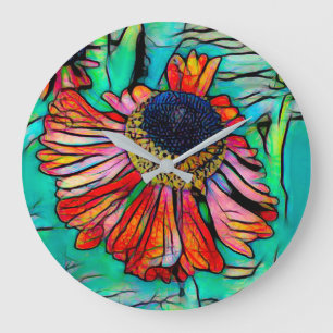 Fringy Helenium with a Stained Glass Look Large Clock