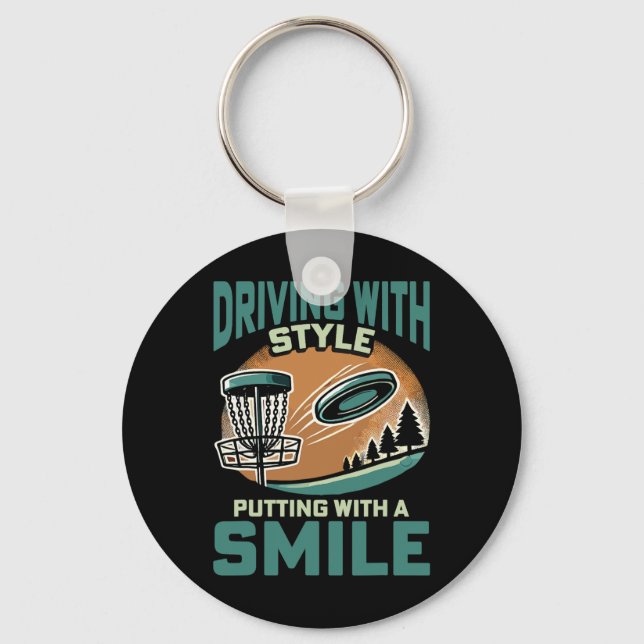 Frisbee Disc Golf Driving With Style  Key Ring (Front)