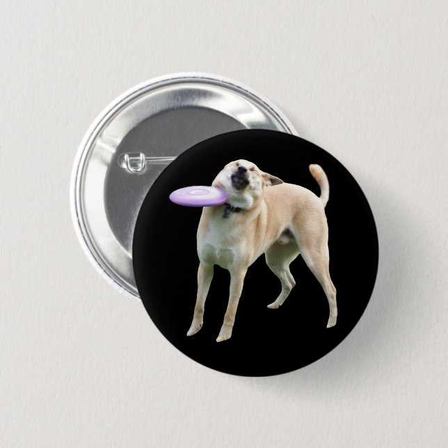 Frisbee Dog Meme Pin Button (Front & Back)