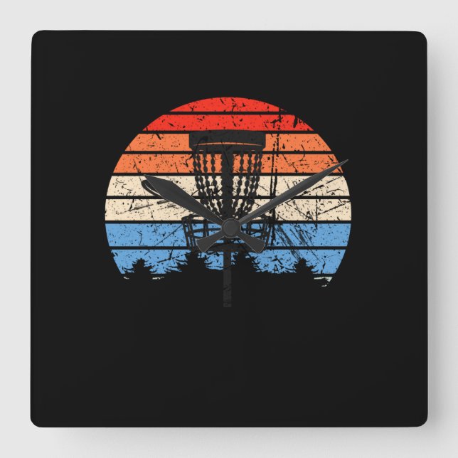 Frisbee Golf Disc Golf Retro Square Wall Clock (Front)