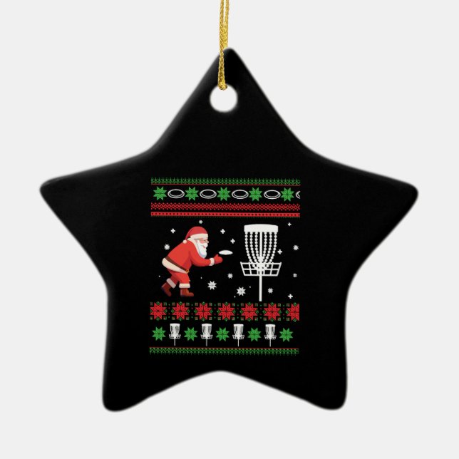 Frisbee Golf Ugly Christmas Sweater Ceramic Ornament (Front)