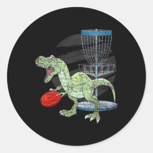 Frisbee Golfer T Rex Dinosaur Golf Player Dino Dis Classic Round Sticker
