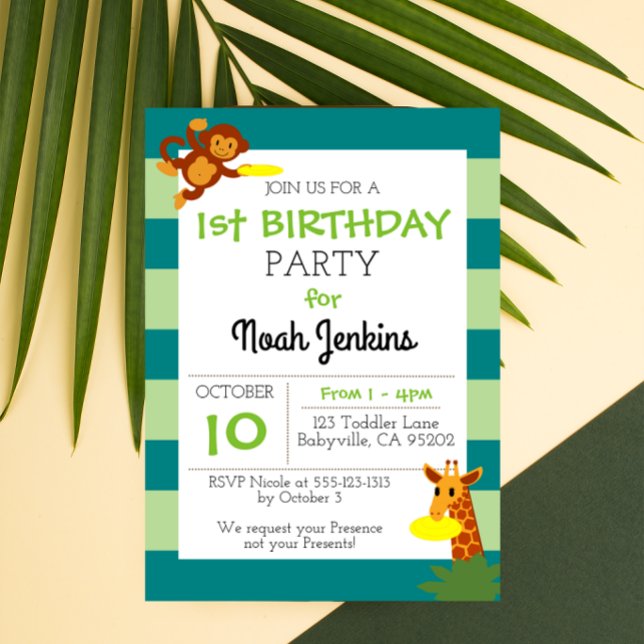 Frisbee Jungle Birthday Teal Party Invitation (Creator Uploaded)