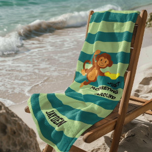 Frisbee Monkey Personalised Beach Towel
