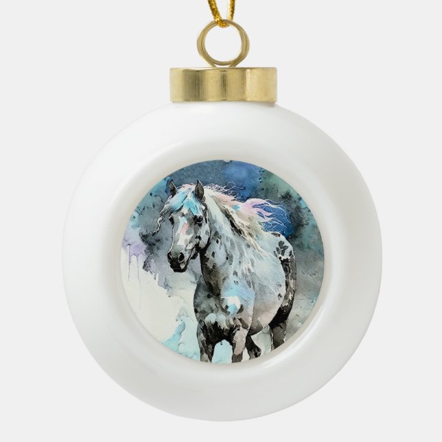 Frisky Appaloosa Mare Watercolour Ceramic Ball Christmas Ornament (Front)