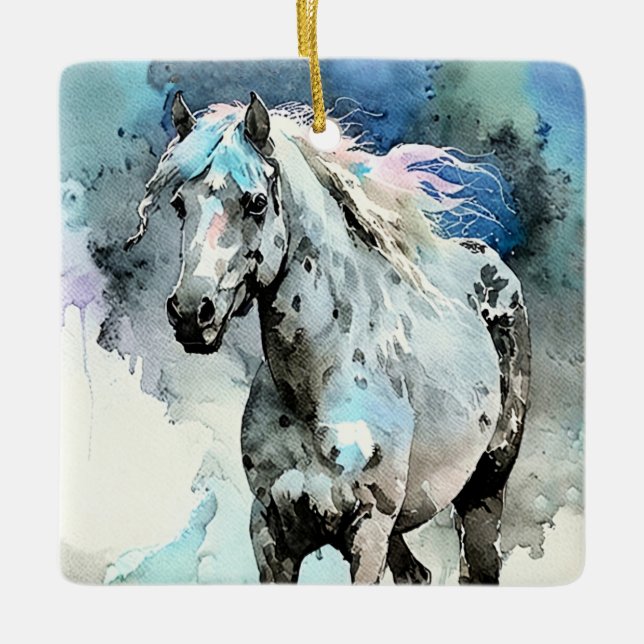 Frisky Appaloosa Mare Watercolour Ceramic Ornament (Front)