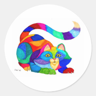 Frisky cat classic round sticker