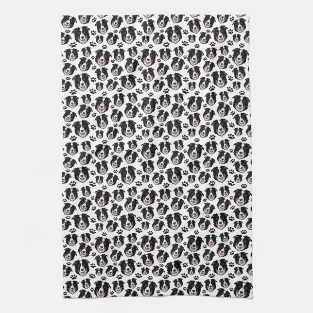 Frisky Scottish Border Collie Sheep Dog Pet Puppy Tea Towel (Vertical)