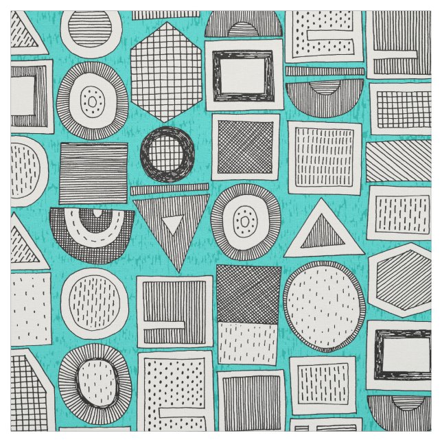 frisson memphis black white aqua fabric (Swatch)