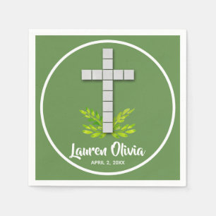 Frist Communion Cross on Green Napkin