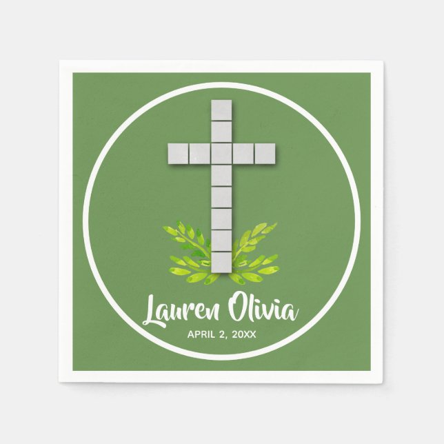 Frist Communion Cross on Green Napkin (Front)