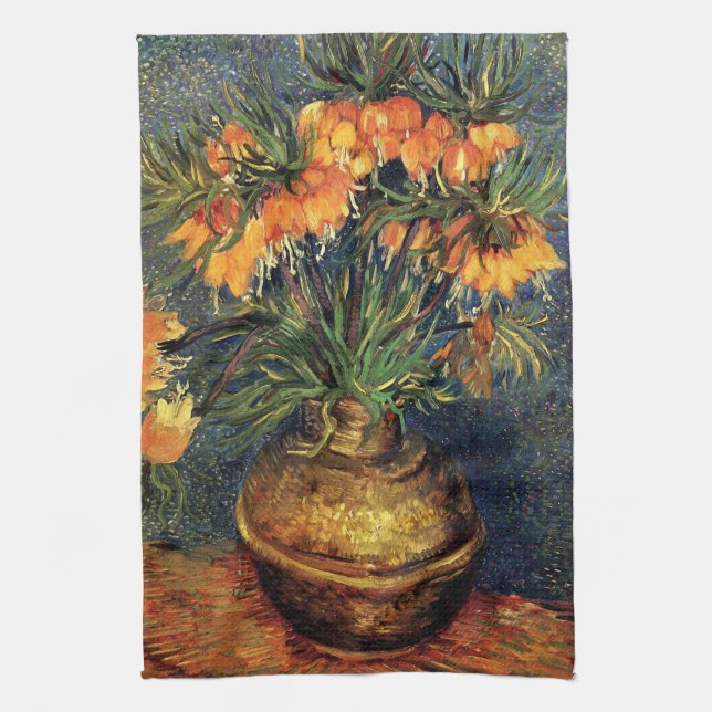 Fritillaries in a Copper Vase by Vincent van Gogh Tea Towel (Vertical)