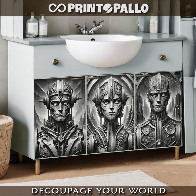 Fritz Lang Metropolis tribute. Three metal heads Wrapping Paper Sheet (Creator Uploaded)
