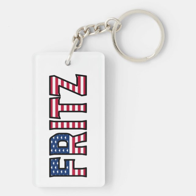 Fritz Last Name First Name USA Flag Follower Keych Key Ring (Back)