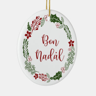 Friulian Merry Christmas Wreath, Bon Nadâl Ceramic Ornament