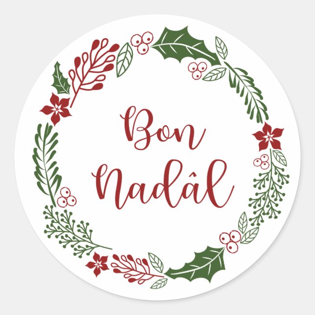 Friulian Merry Christmas Wreath, Bon Nadâl Classic Round Sticker (Front)