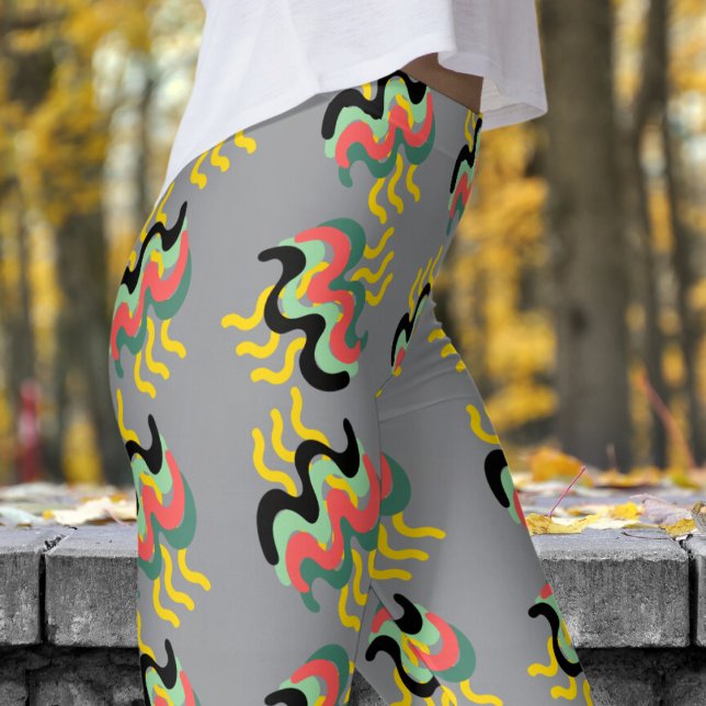 Frivolous Grey Finger Paint Pattern Leggings (Finger Paint on Gray)