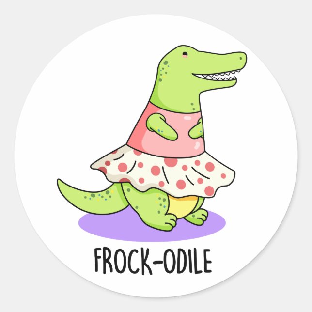 Frock-odile Funny Crocodile Pun  Classic Round Sticker (Front)