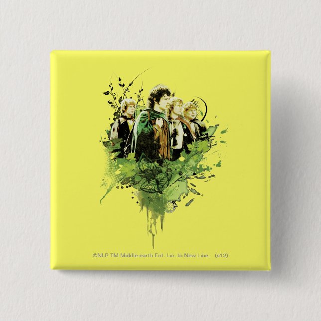 FRODO™ with Hobbits Vector Collage 15 Cm Square Badge (Front)