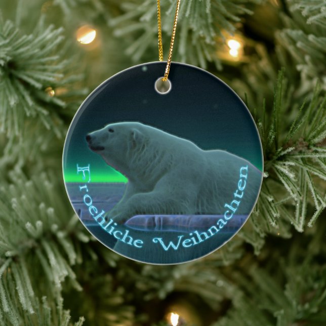 Froehliche Weihnachten - Ice Edge Polar Bear Ceramic Ornament (Tree)
