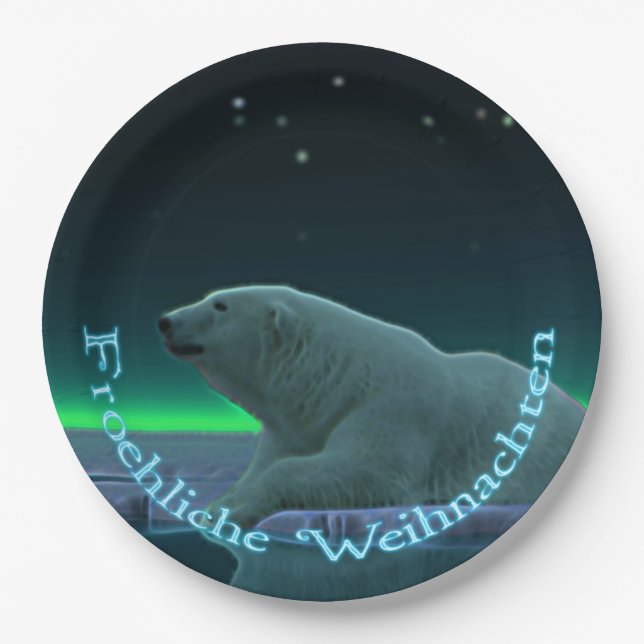 Froehliche Weihnachten - Ice Edge Polar Bear Paper Plate (Front)