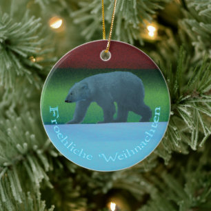 Froehliche Weihnachten- Polar Lights Polar Bear Ceramic Ornament