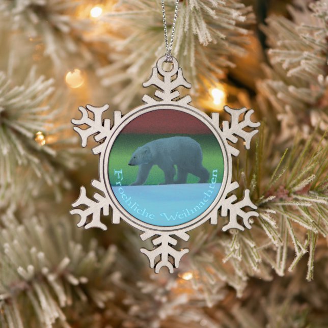 Froehliche Weihnachten - Polar Lights Polar Bear Snowflake Pewter Christmas Ornament (Tree)