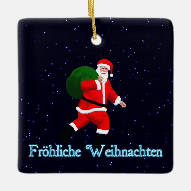 Froehliche Weihnachten - Santa Claus Ceramic Ornament (Front)