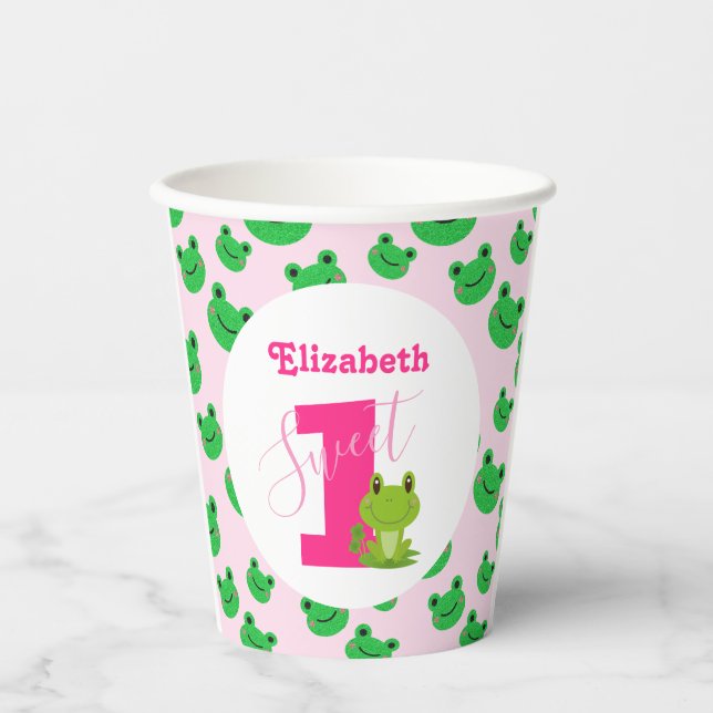 Frog 1st Birthday party baby girl supplies cute Paper Cups (Front)