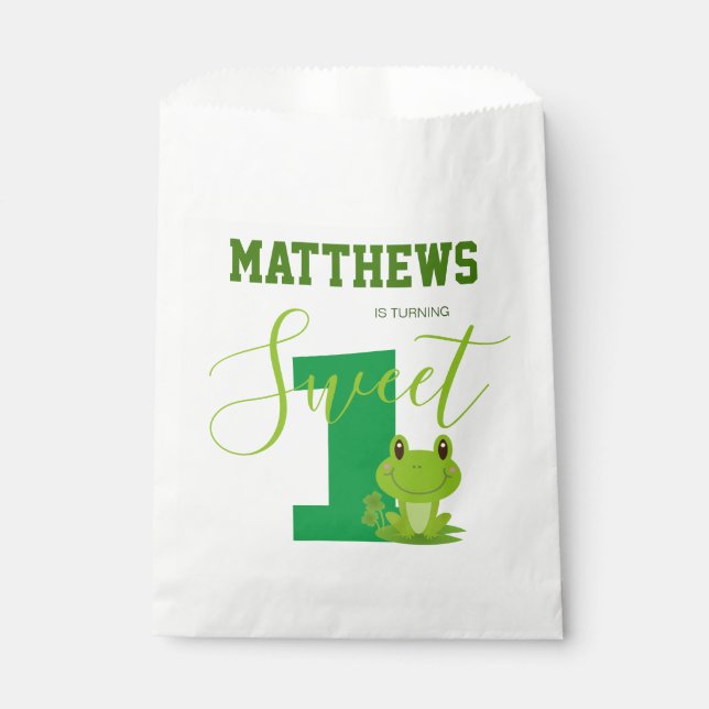 Frog 1st birthday party favour bag (Front)