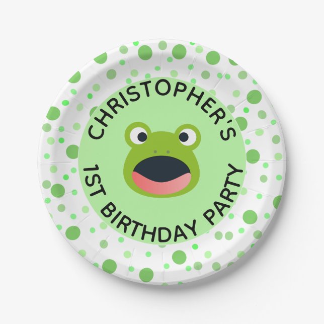 Frog 1st Birthday Party for Kids  Paper Plate (Front)