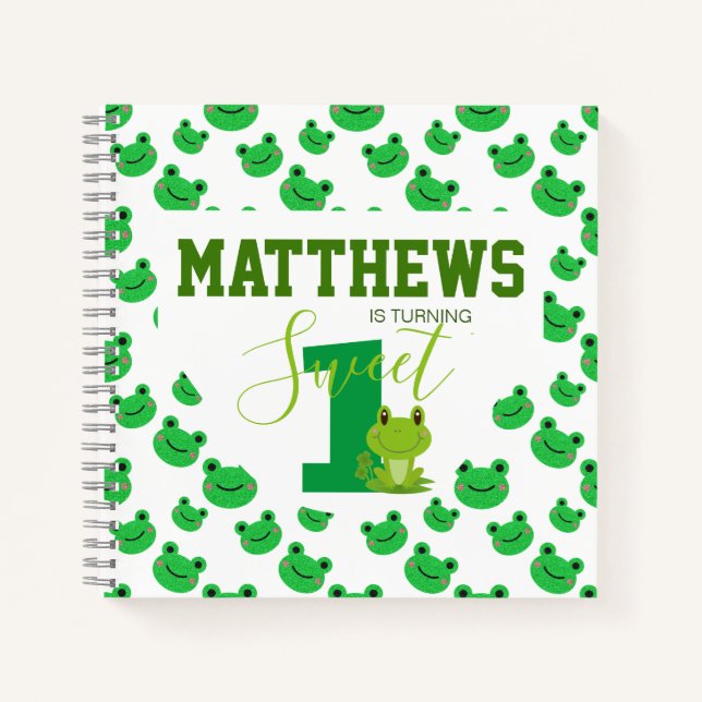 Frog 1st birthday Party Guest Notebook (Front)